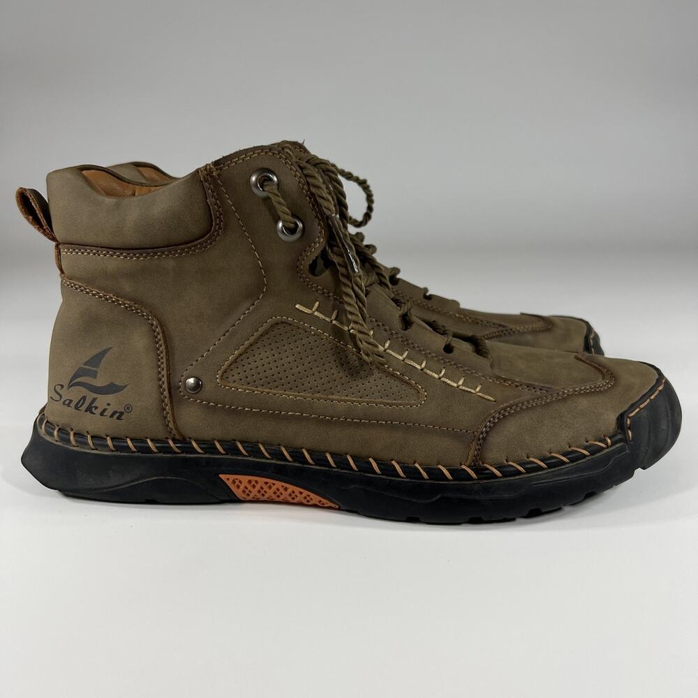 Salkin Men’s Leather Handmade Trail Outdoor Boots US Size 11.5 EU Size 45 Brown